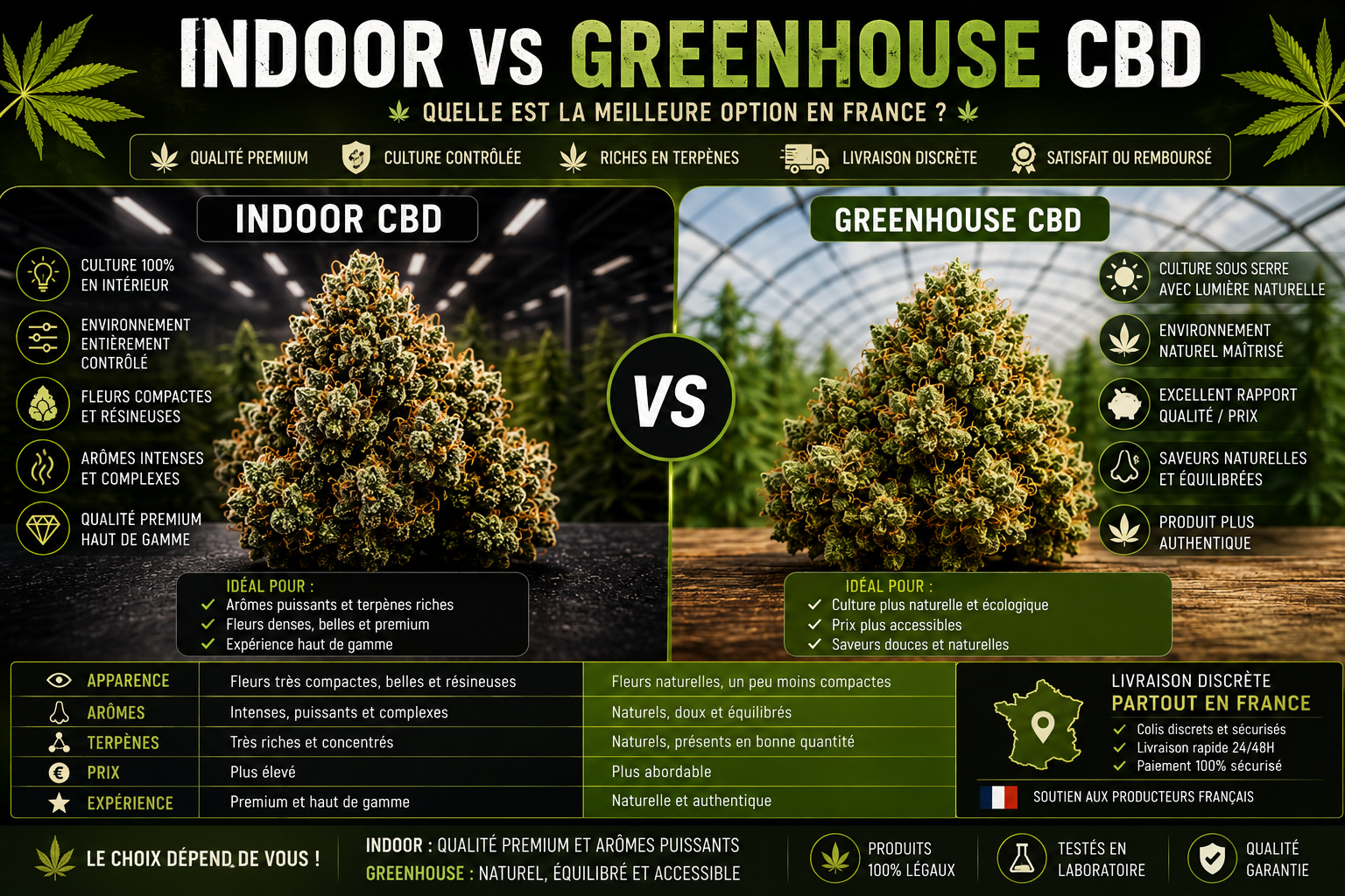 Indoor vs Greenhouse CBD : Quelle est la Meilleure Option en France ?